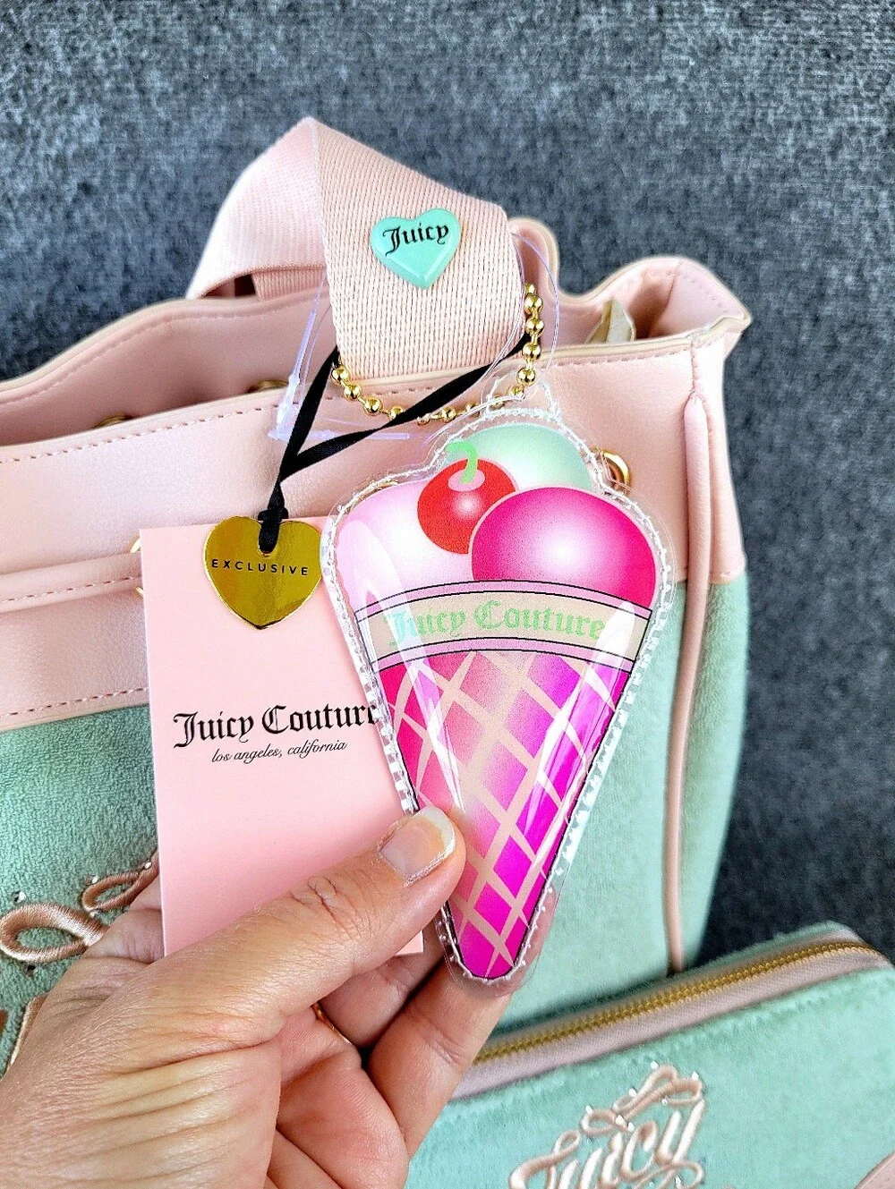 NWT Juicy Couture Sugar Rush Tote Handbag and Matching Wallet in Frosty Green